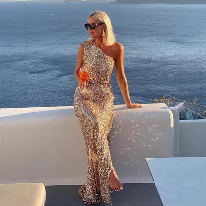 Summer Split Sequined Elegant Fashion Dress Dresses