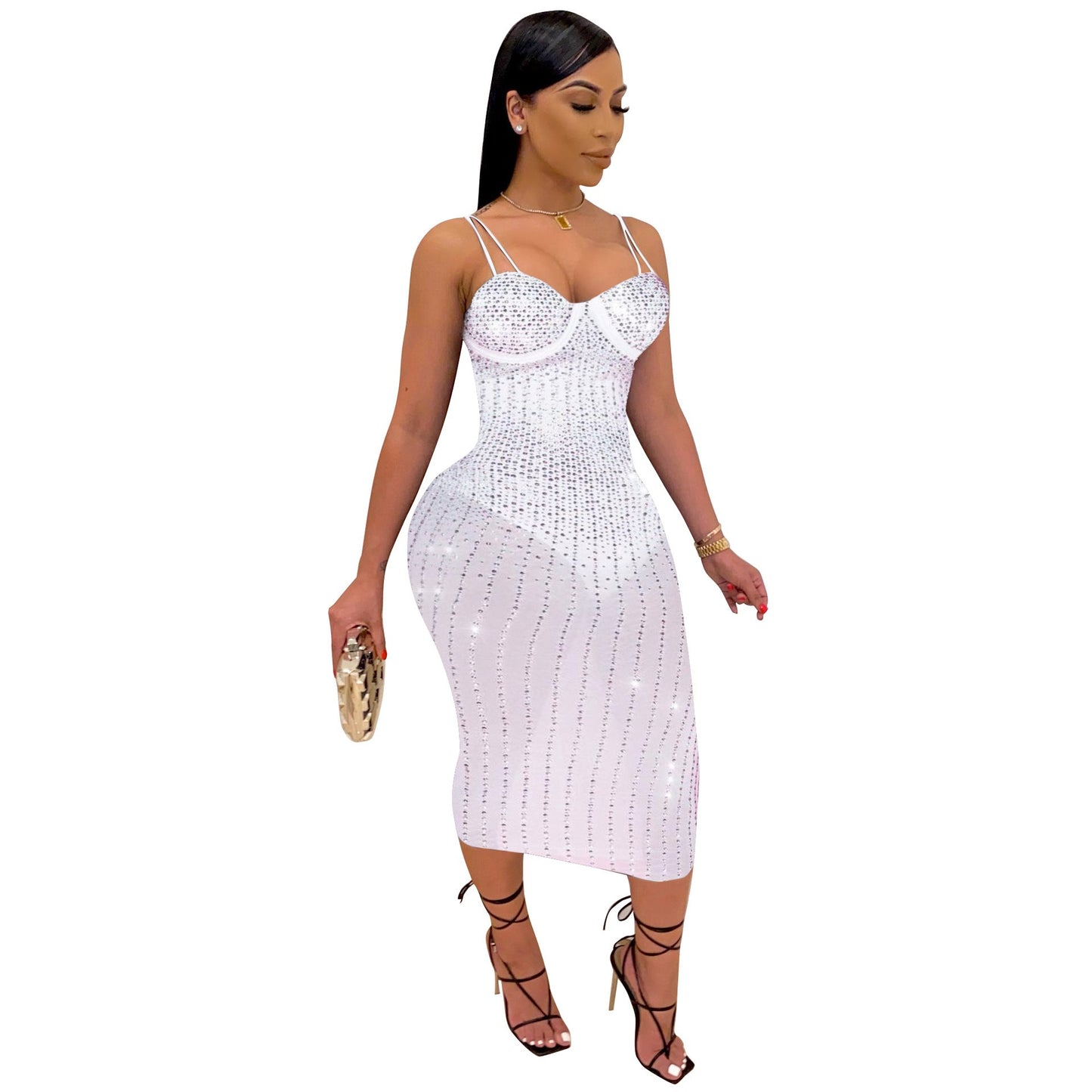 Women's Classic Sling Rhinestone Slim Dress Dresses