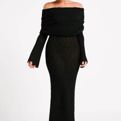 Women's French Style Seaside Beach Long Sleeve Knitted Dresses