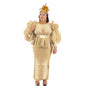 Women's Style Slim Fit Rhinestone Puff Sleeve Long Fake Dresses