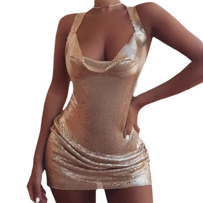 Nightclub Metal Sequins Sexy Suspenders Dress Dresses