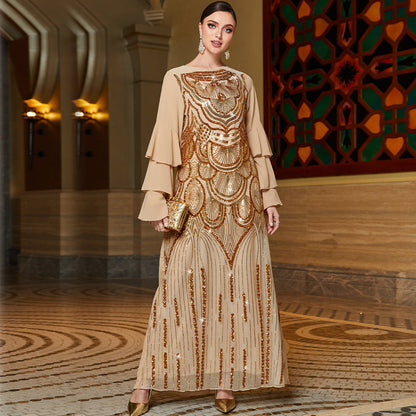 Lotus Leaf Sleeve Positioning Sequined Embroidered Dresses