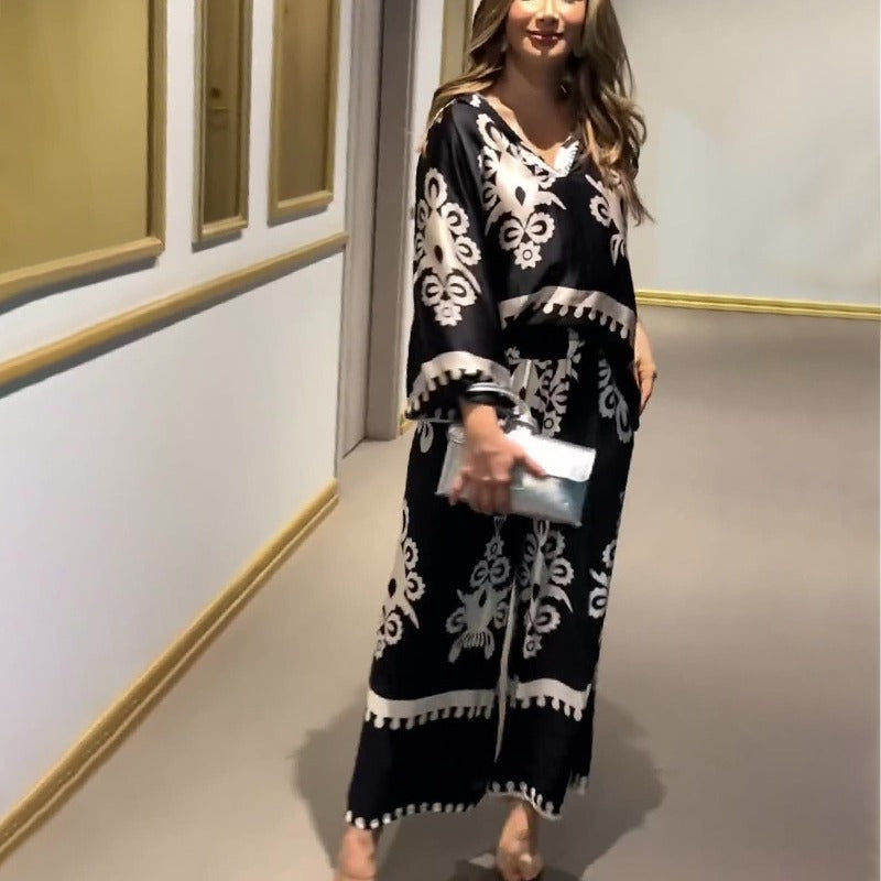 Women's Irregular Pattern Print Long Sleeve Trousers Suits