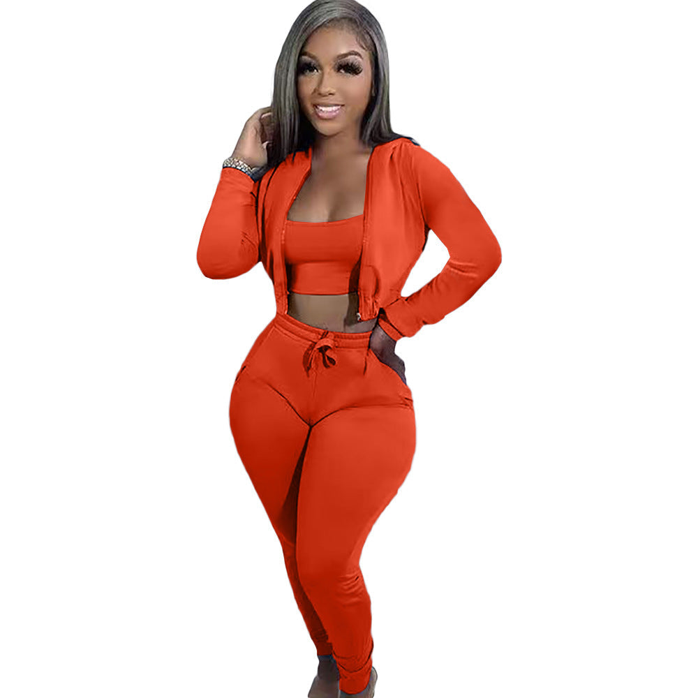 Women's Hooded Sports Casual Set Three-piece Suits