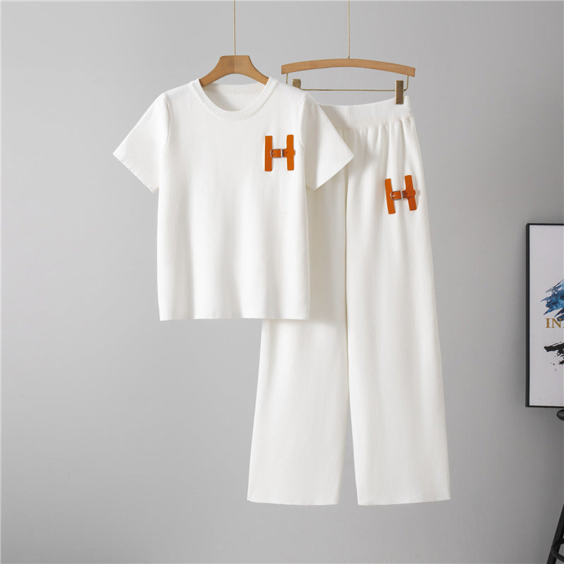 Women's Fashion Summer Short-sleeved Casual Sports Wide Legs Suits