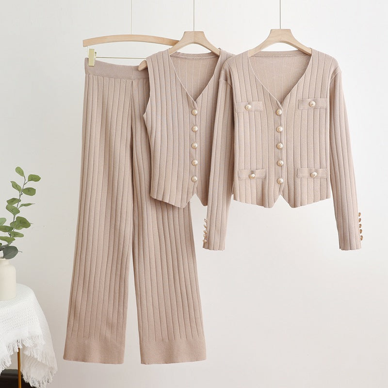 Women's Fashion Korean Long-sleeved Single Breasted Knitted Suits