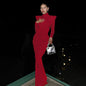 Women's Temperament High Collar Solid Color Long Dresses