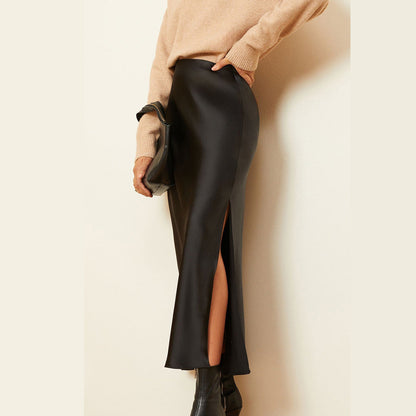 Women's Acetate Satin High Waist Elastic Quality Skirts