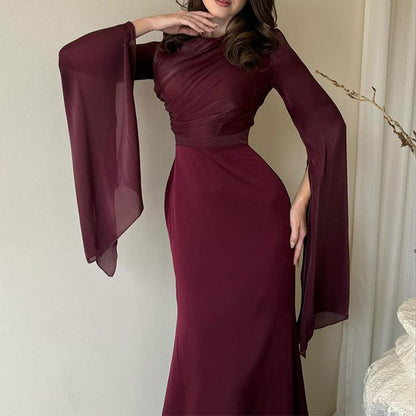 Solid Color Stitching Big Swing Sleeve Dresses