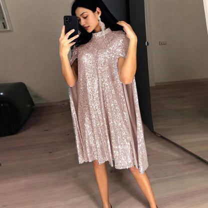Women's Sequined Small Stand Collar Summer Dress Dresses