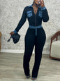 Women's Fashion Denim Stitching Sexy High Waist Suits