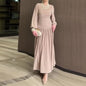 Women's Pleated Waist Tight Long Sleeve Round Dresses
