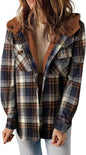 Women's Casual Plaid Hooded Woolen Fleece-lined Warm Coats