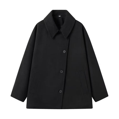 Women's Refined Lapel Long Sleeve Single-breasted Loose Coats