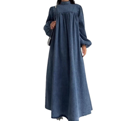Round Neck Solid Color Loose Casual Long Dresses