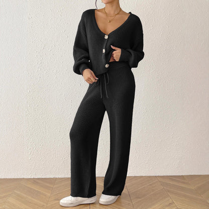 Women's Color Elegant Outfit Loose Wide Leg Drawstring Suits