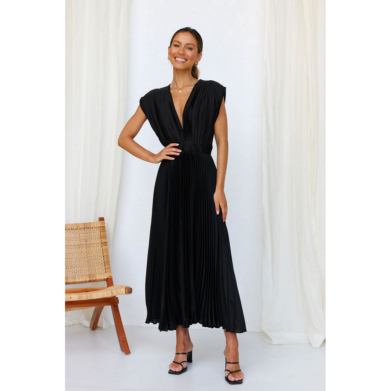 Sexy Pleated Dress Casual Loose Zip Dresses