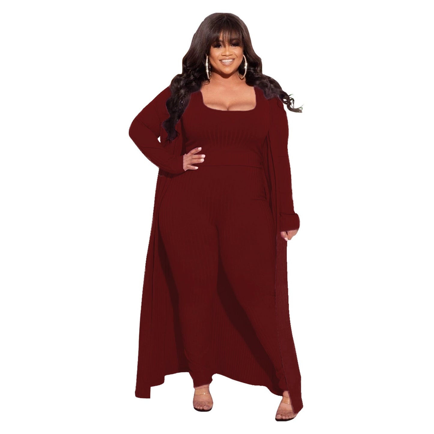 Elastic Sunken Stripe Three-piece Large Fashion Suits