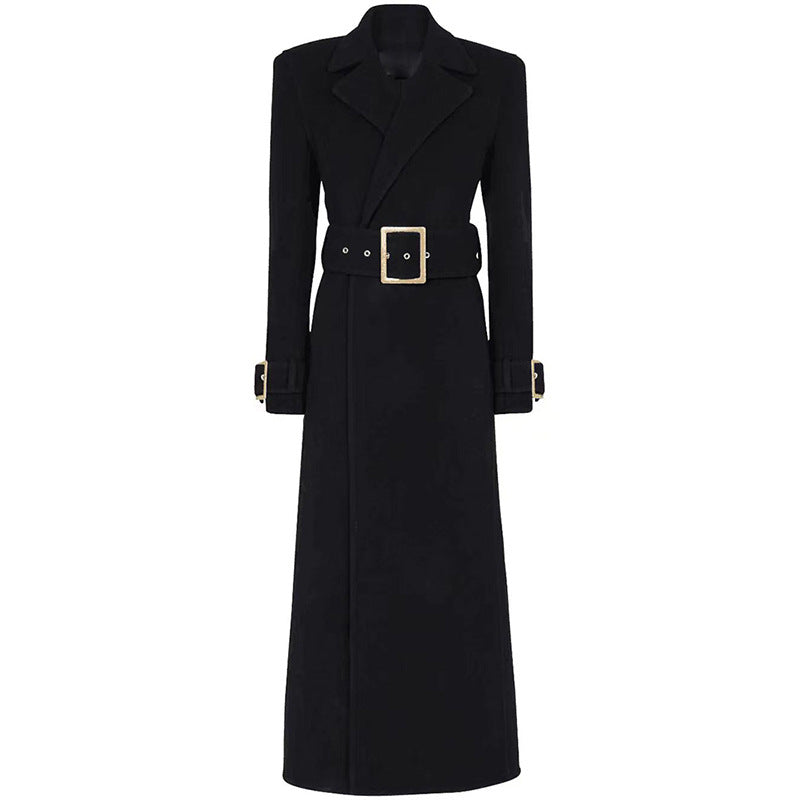 Fashion Simple Series Belt Extended Woolen Coats