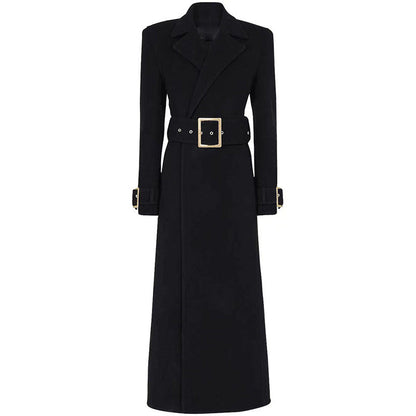 Fashion Simple Series Belt Extended Woolen Coats