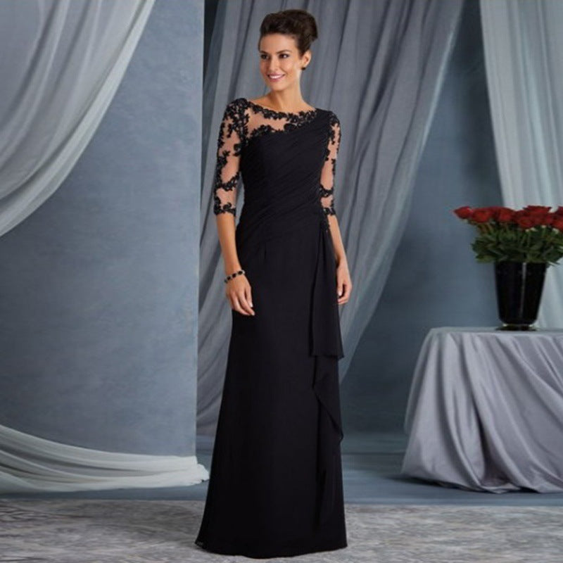 Women's Lace Round Neck Shirt With Half Sleeve Dresses
