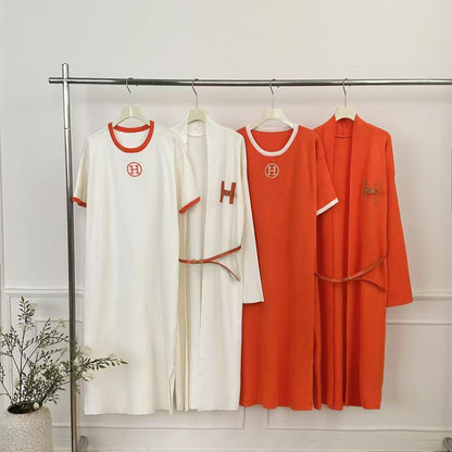 Simple Graceful Dress Alphabet Knitting Long Suits