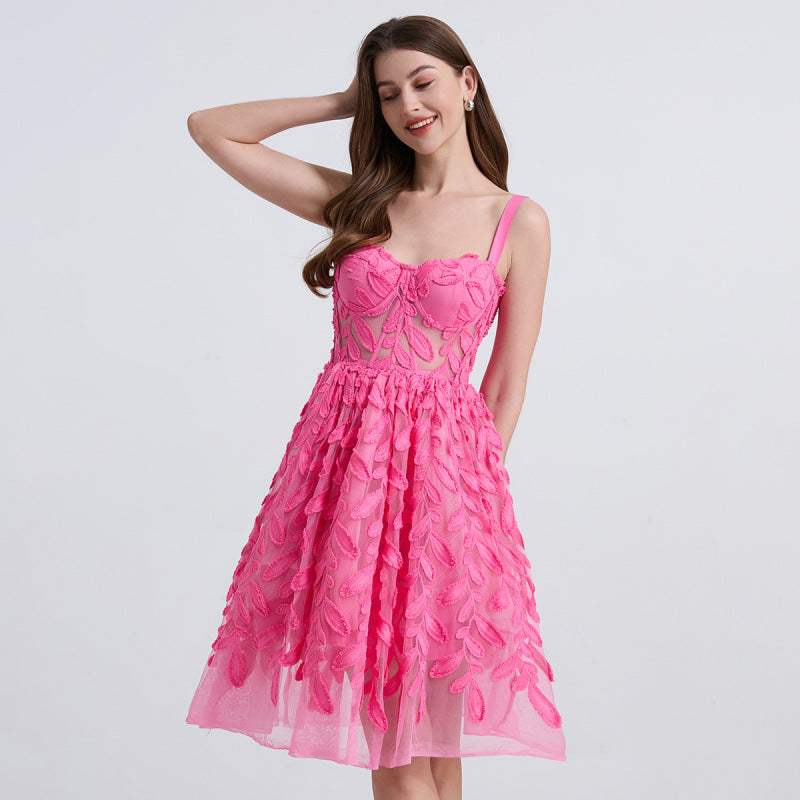 Women's Romantic Three-dimensional Flower Bandeau Sling Dress Dresses