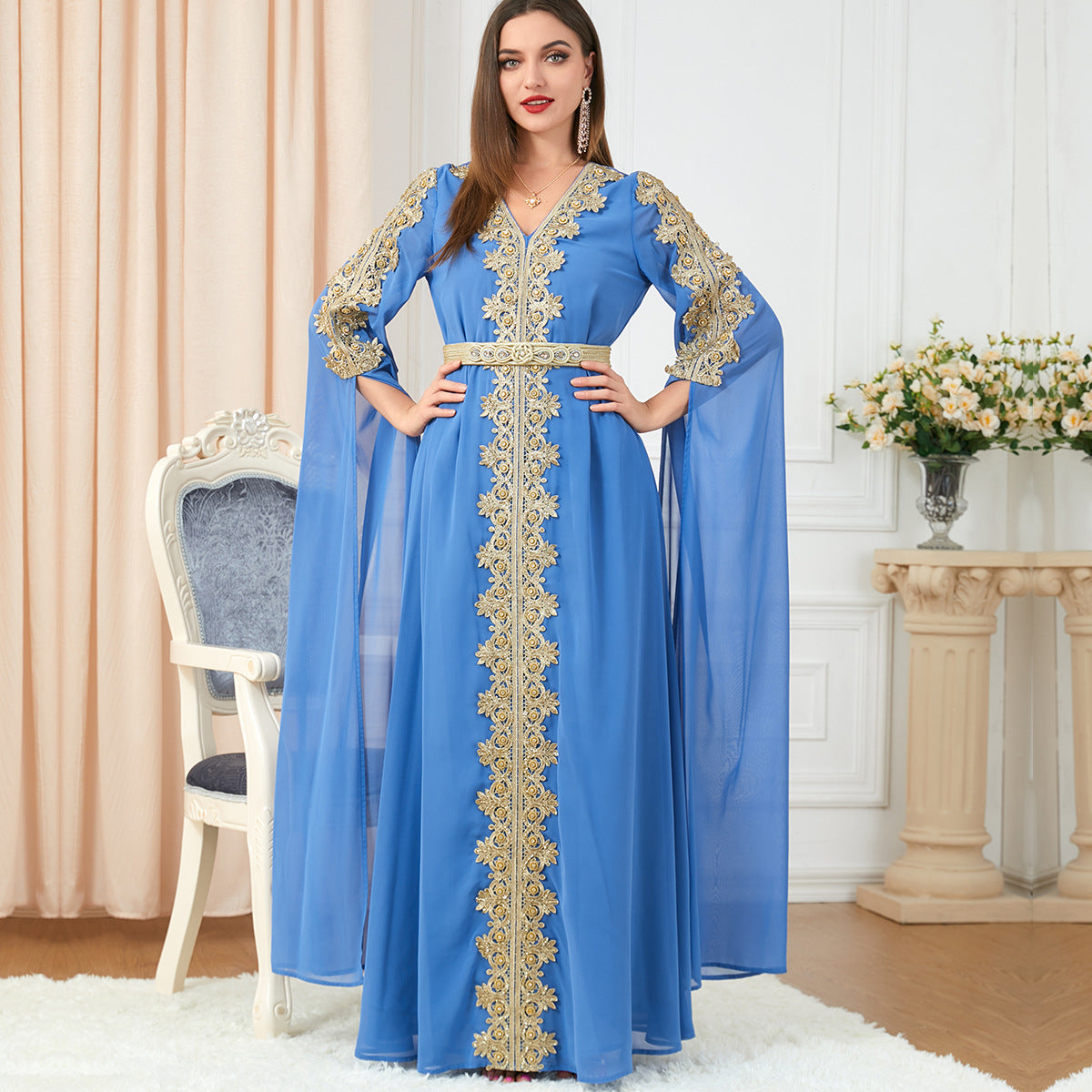Women's Patchwork Super Long Sleeve Autumn Formal Dresses