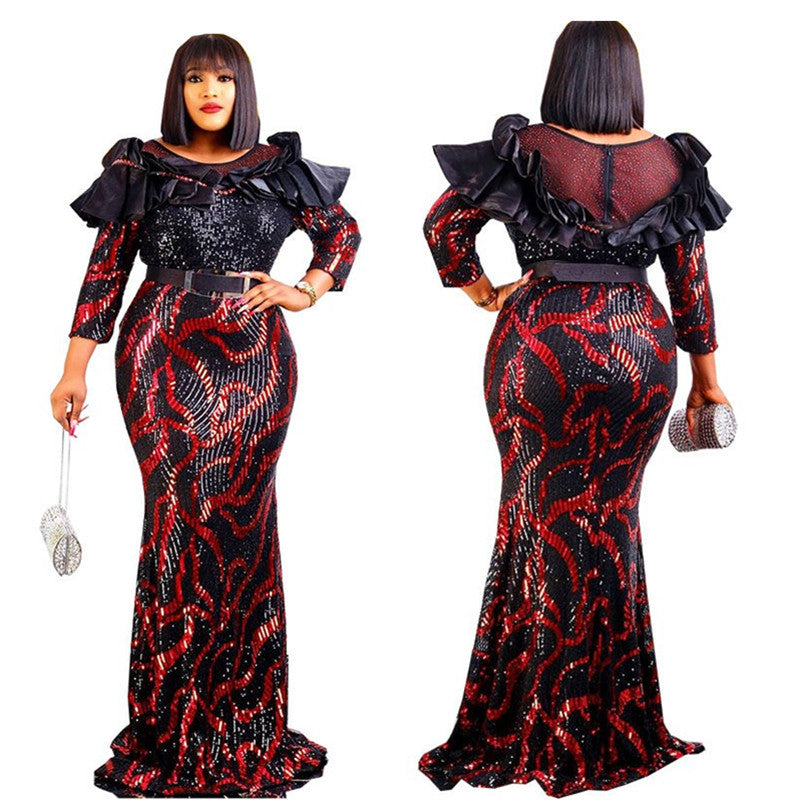 Women's African Wear Sequined Embroidered Dress Fishtail Dresses