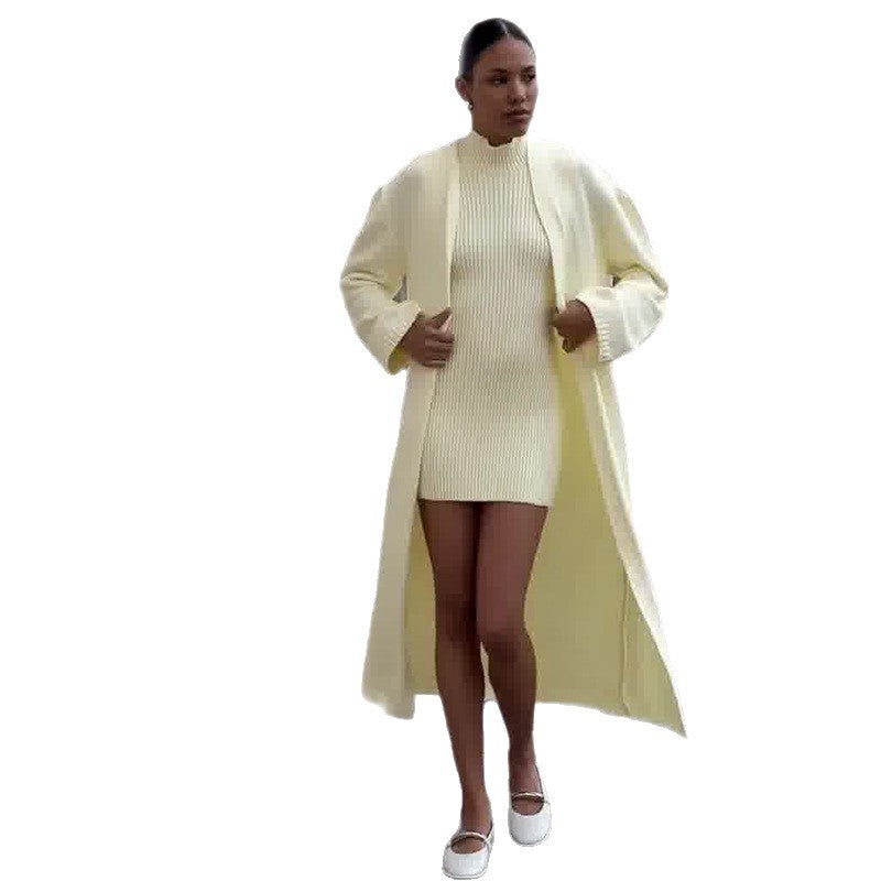 Women's Autumn Casual Long-sleeved Yellow Knitted Suits