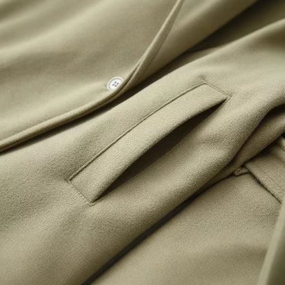 Women's Long Green Section Woolen Loose Trench Coats