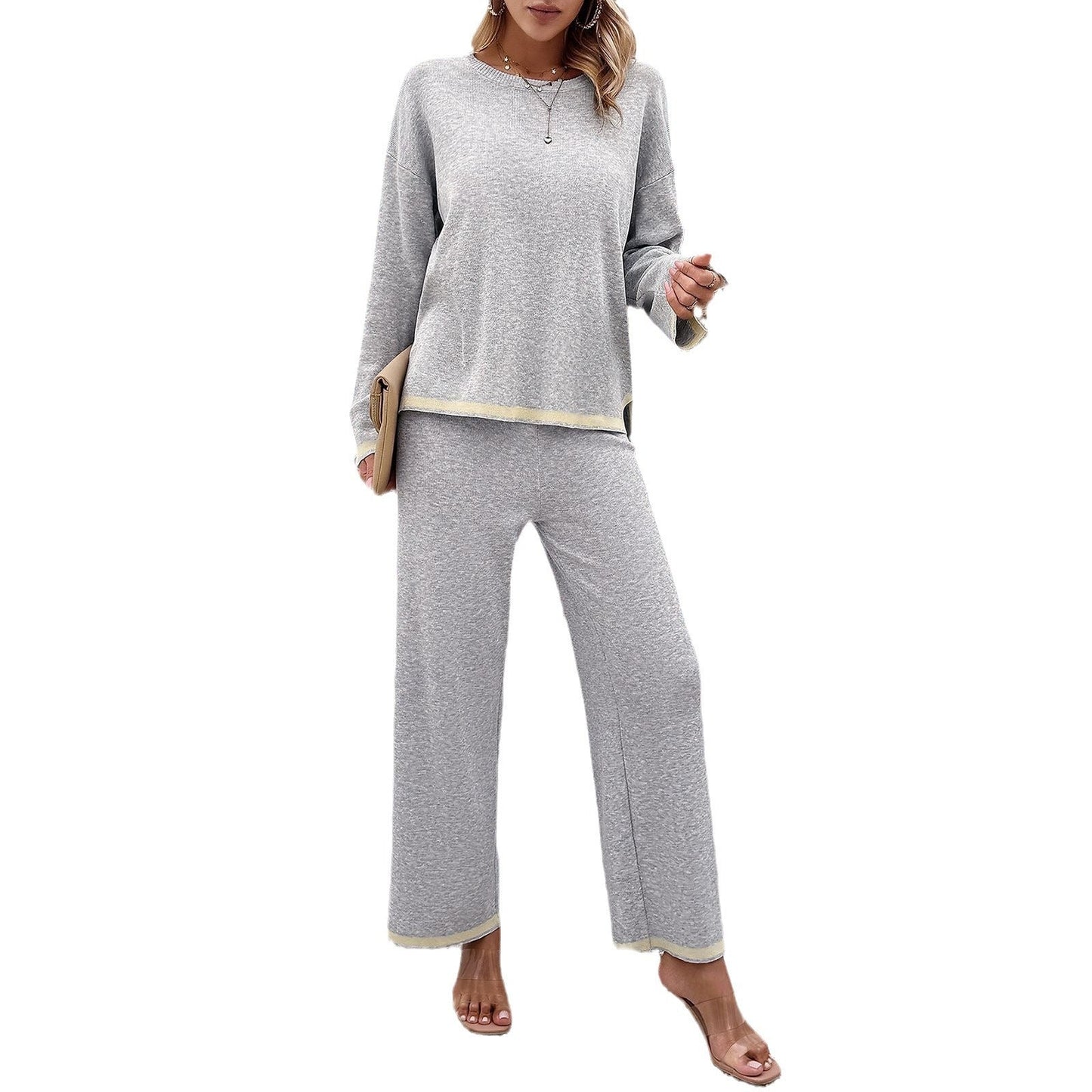 Women's Temperament Leisure Solid Color Knitted Long-sleeved Suits