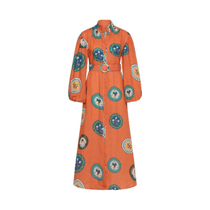 Unique Casual Fashion Belt Linen Long Dresses