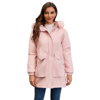 Women's Parka Fleece-lined Korean Style Big Fur Coats