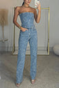 Women's Sexy Shiny Diamond Trousers Two-piece Set Suits