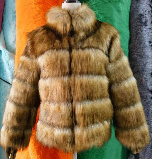 Women's Fur Imitation Fox Faux Slimming Stand Coats