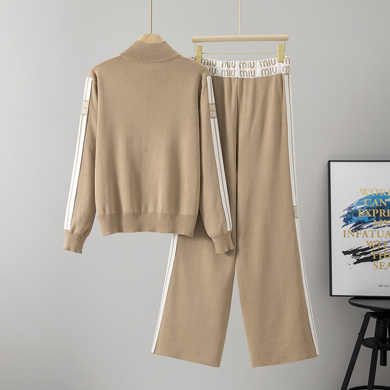 Women's Fashion Casual Knitting Zipper Loose Wide Suits