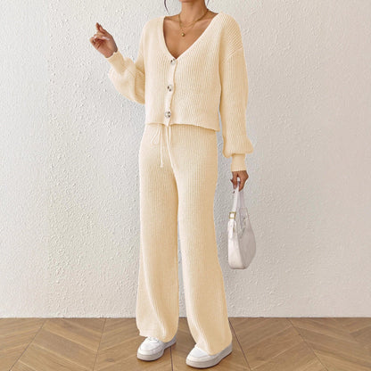 Women's Color Elegant Outfit Loose Wide Leg Drawstring Suits