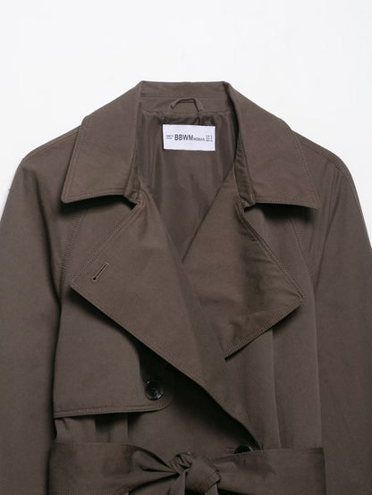 Women's Fashion Long Sleeve Waist Trimming Trench Coats