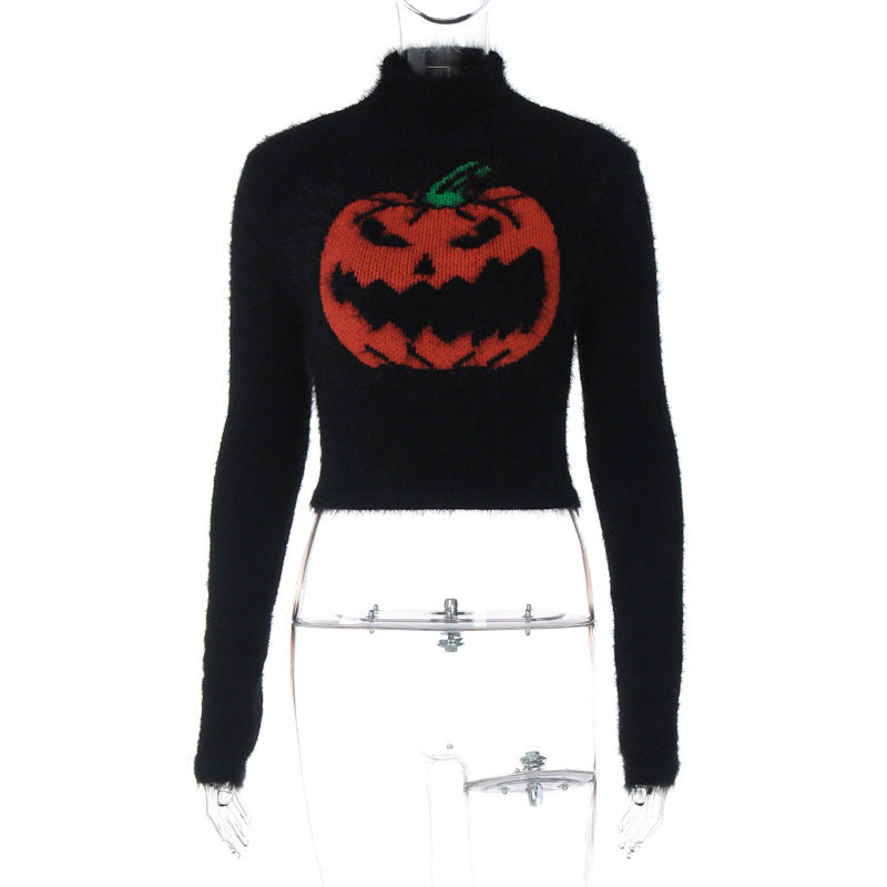 Women's Fashion Hot Halloween Pumpkin Head High Sweaters