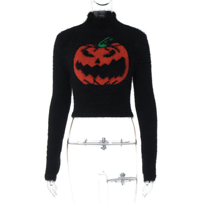 Women's Fashion Hot Halloween Pumpkin Head High Sweaters