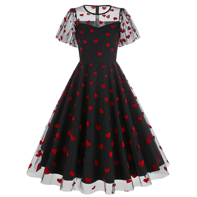 Women's Mesh Heart-shaped Valentine's Day Waist Dress Dresses