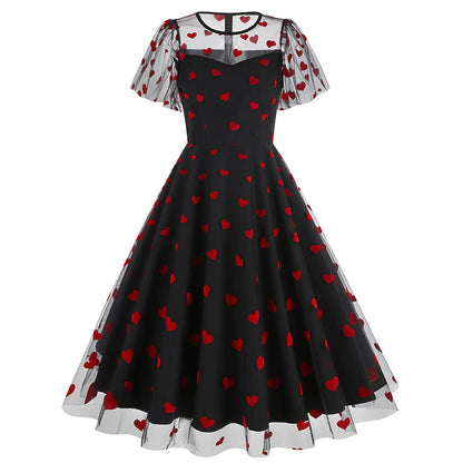 Women's Mesh Heart-shaped Valentine's Day Waist Dress Dresses