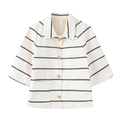 Women's Summer Fashion Striped Classic Style Short-sleeved Suits