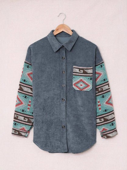 Women's Term Corduroy Pattern Printed Sleeve Plus Size