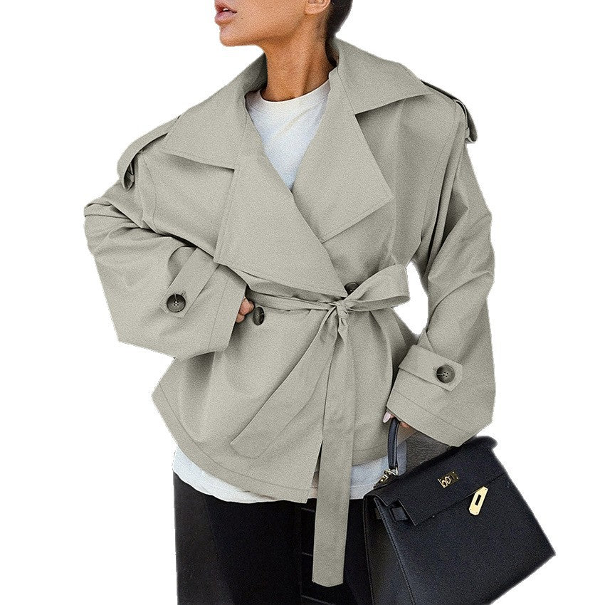 Women's Loose Waistband Long Sleeve Trench Design Coats