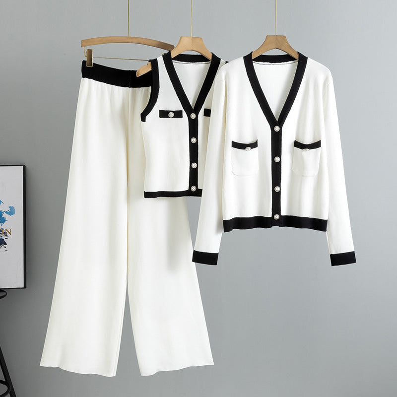 Women's Fashion Autumn Slimming Wide Leg Knitted Suits