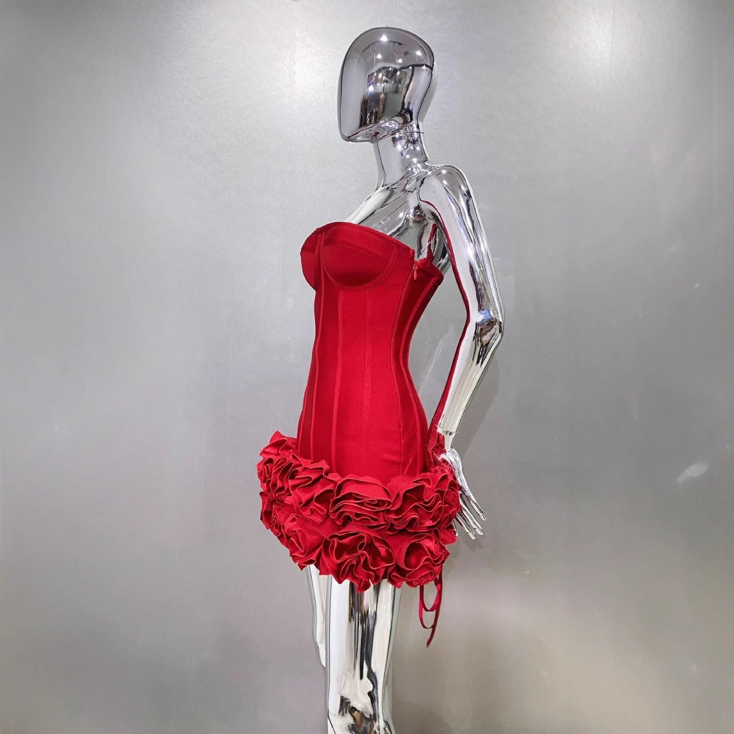 Hot Red Three-dimensional Bud Swing Sexy Lacing Tops