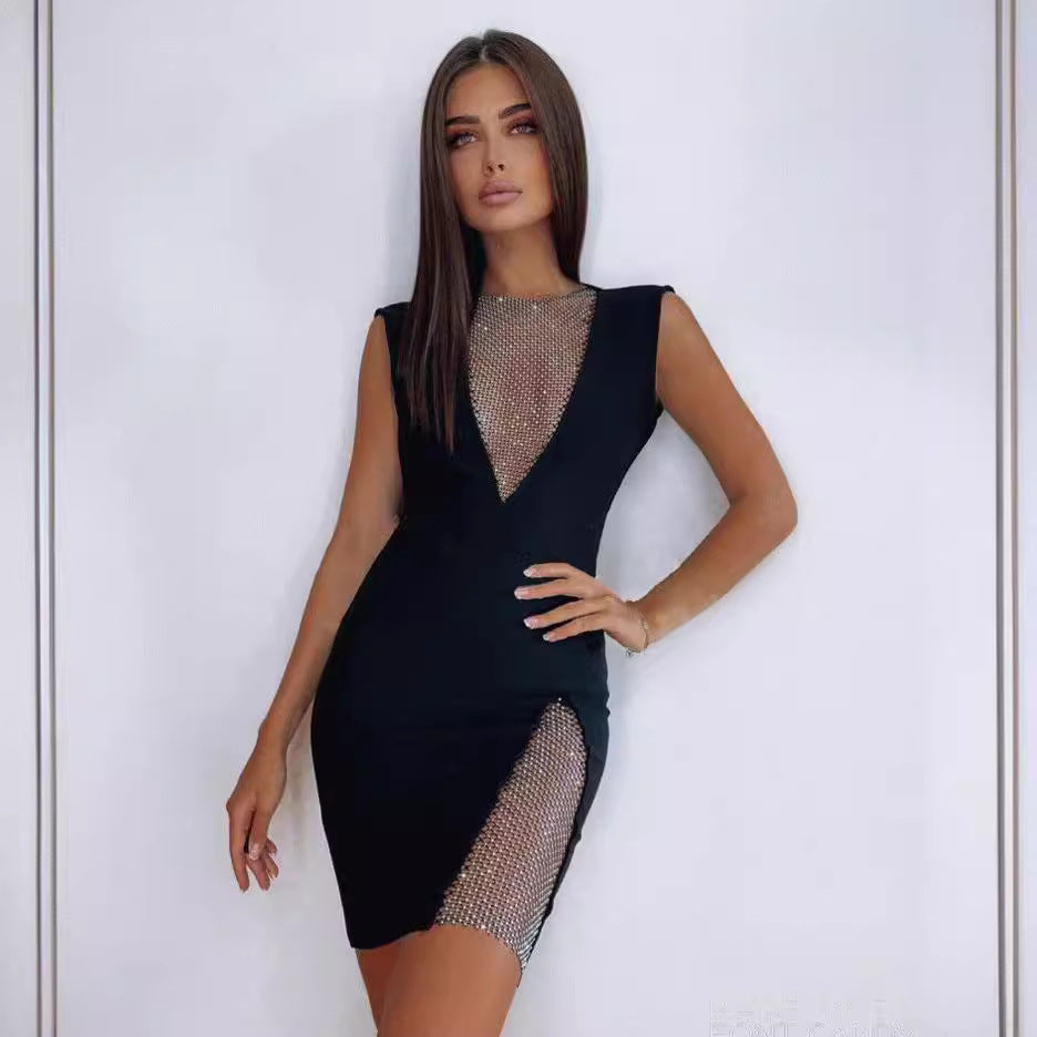 Trendy Sexy Slim Fit Net Drill Bandage Dresses