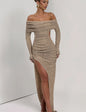 Long Sleeve Split Dress Waist Hollow High Dresses